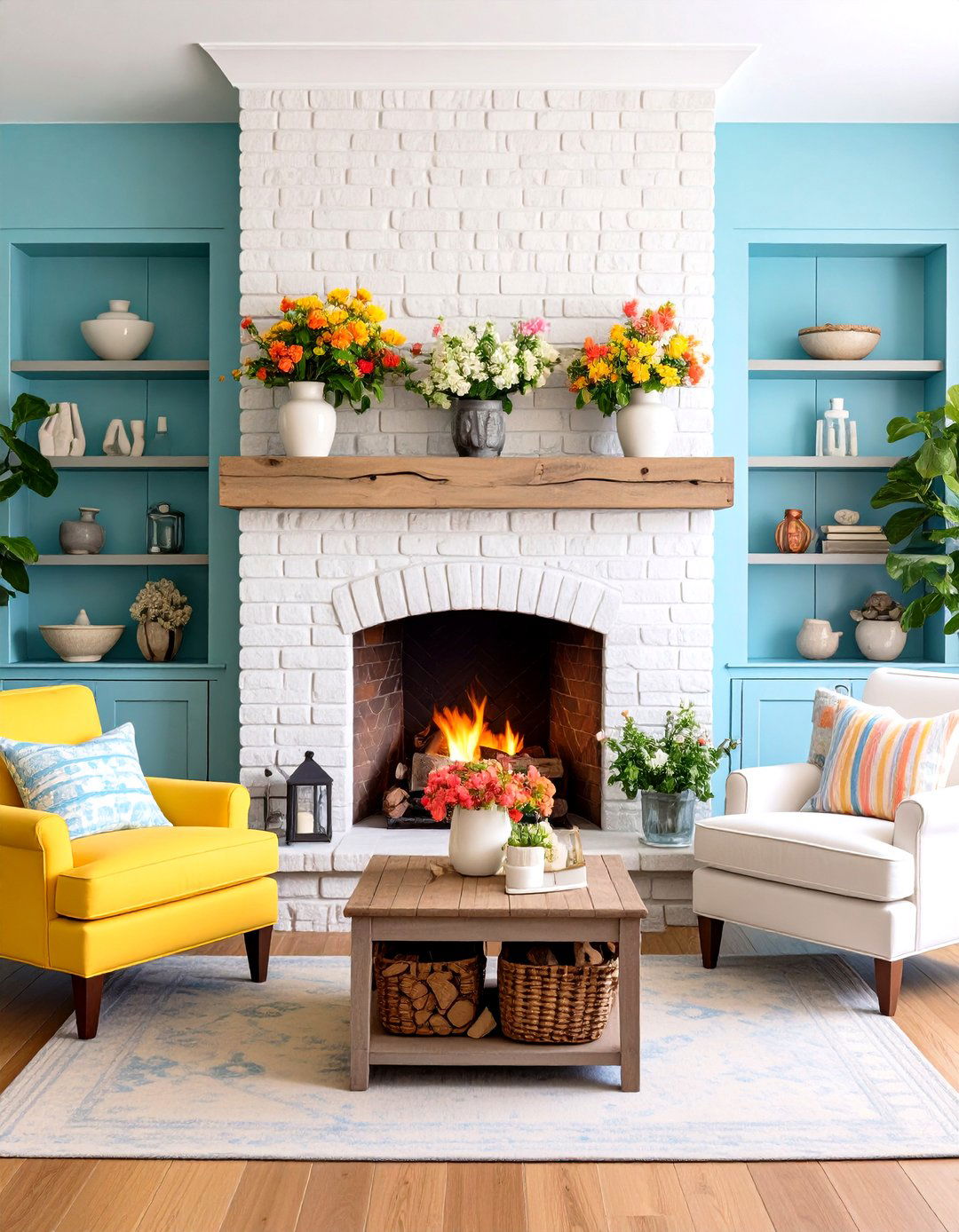 A Coastal Fireplace Warms the Hamptons Living Room - 20 Hamptons Living Room Ideas