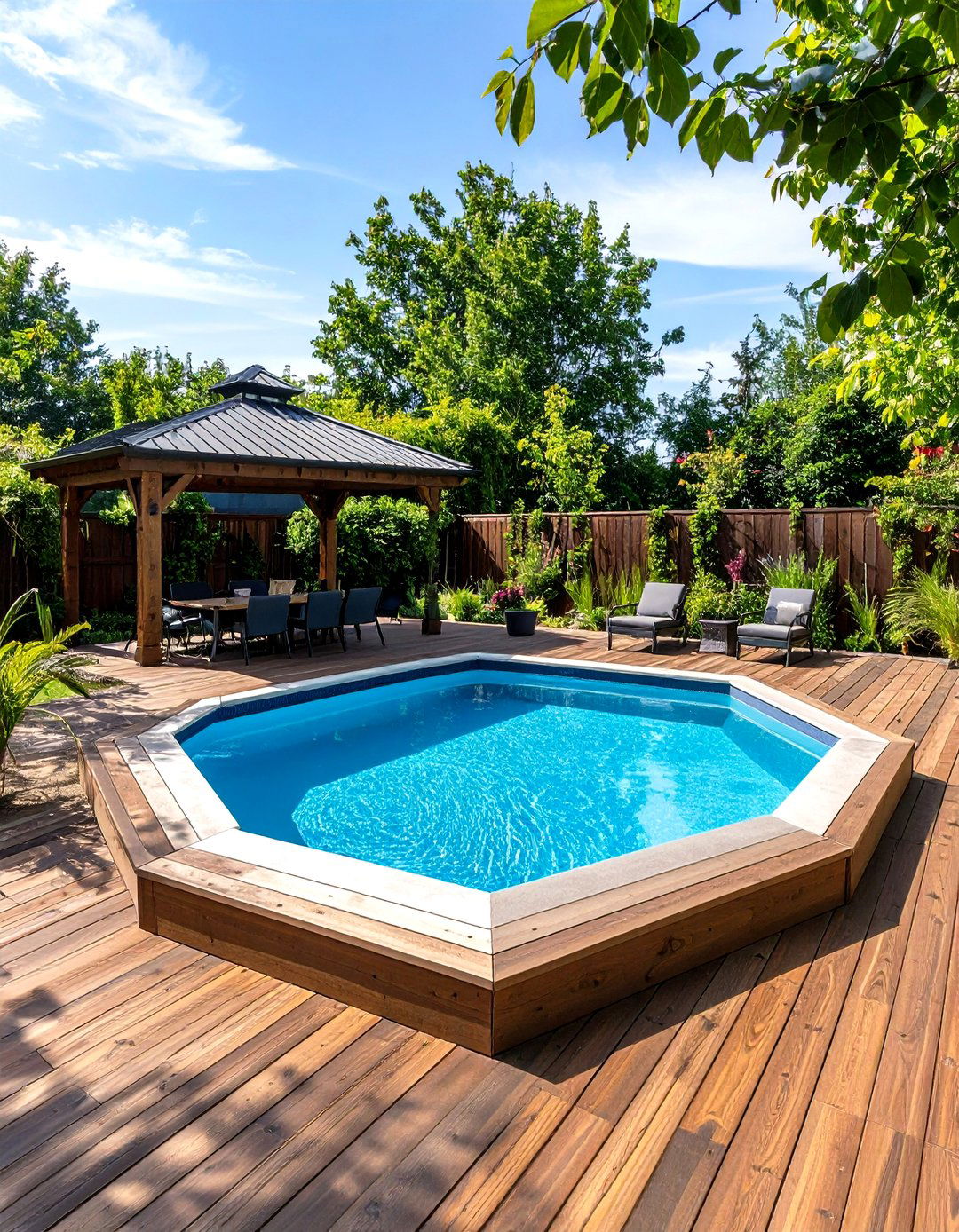 A Hexagon Shaped Pool - 20 Semi Inground Pool Ideas