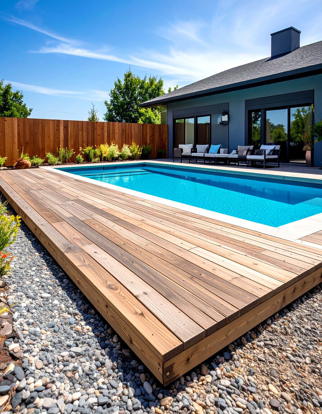 A Pool With a Budget Friendly Patio - 20 Semi Inground Pool Ideas