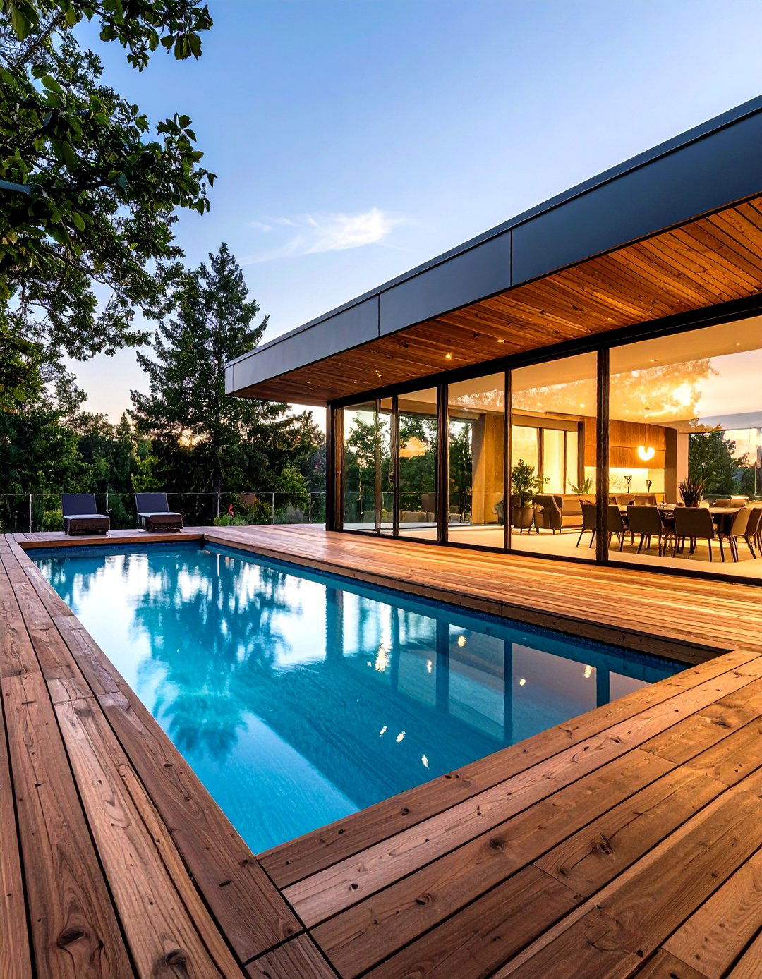 A Pool With a Weather Resistant Deck and Glass Wall - 20 Semi Inground Pool Ideas