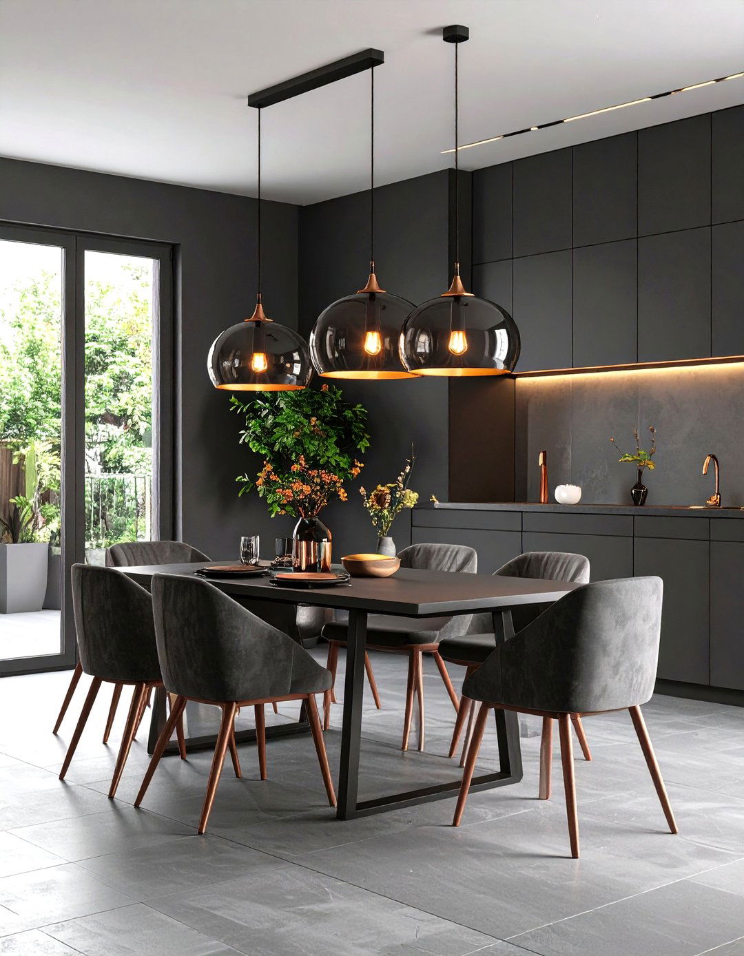 A Statement Pendant Crowns the Gray Dining Room - 20 Gray Dining Room Ideas