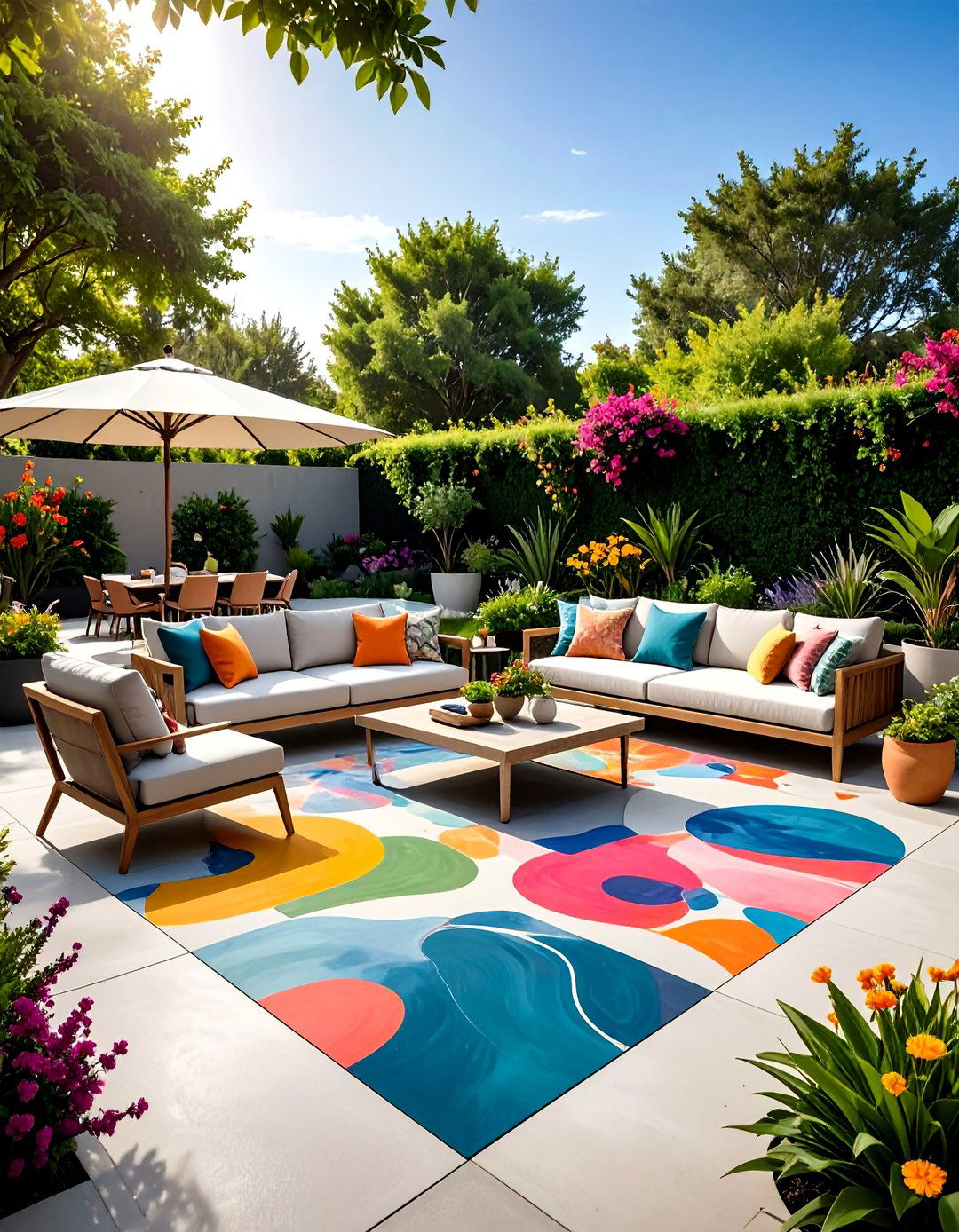 Abstract Art Painted Concrete Patio - 20 Painted Concrete Patio Ideas