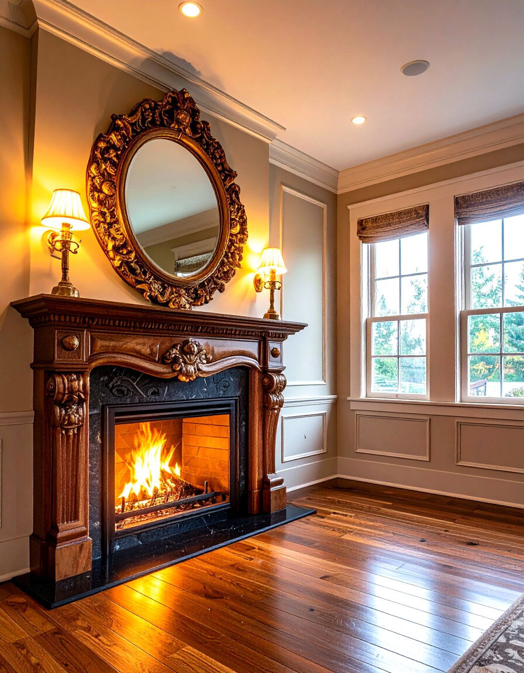 Accent Beam on a Statement Mirror - 20 Fireplace Mantel Lighting Ideas