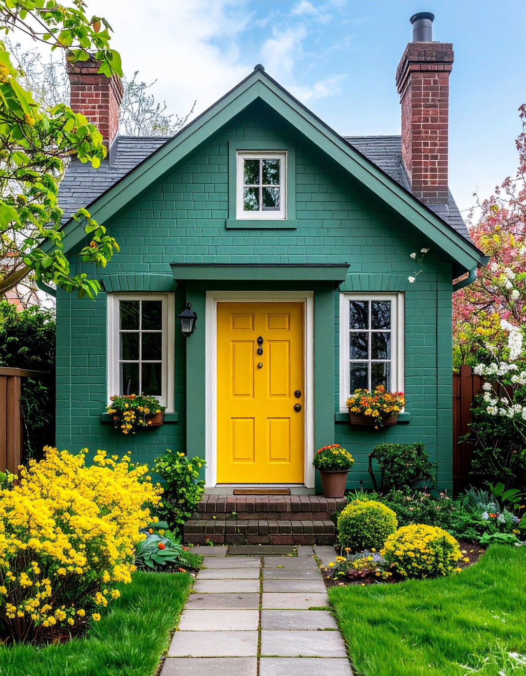 Accent Door Pop - 20 Sage Green Painted Brick House Ideas
