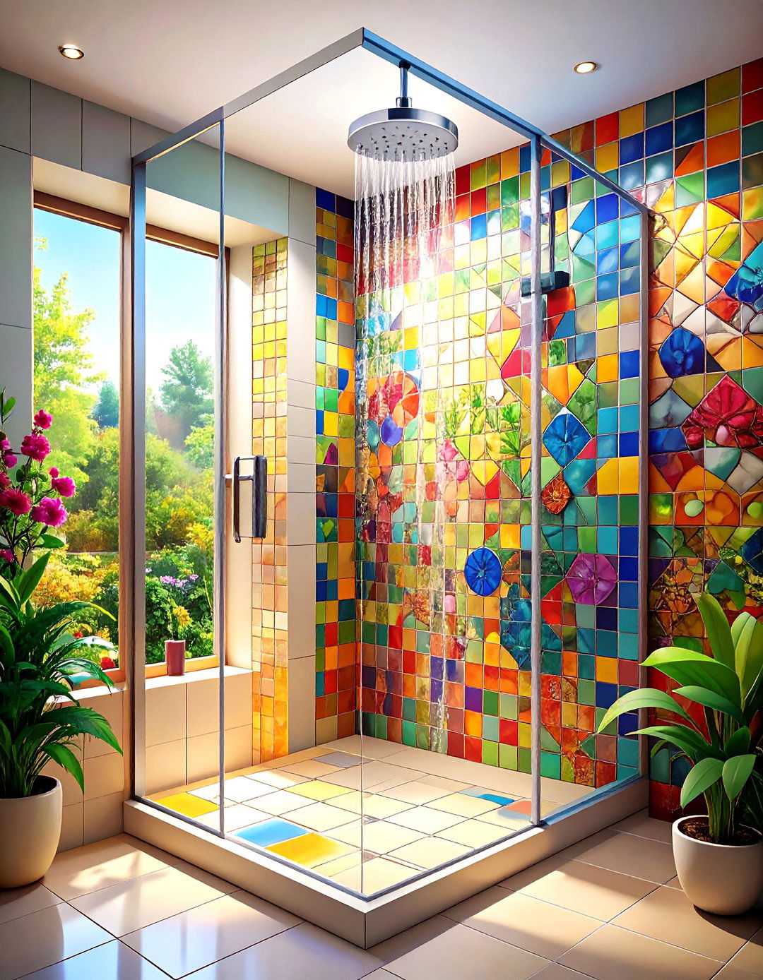 Accent Mosaic Tile Feature Wall - 20 Small Bathroom Walk in Shower Ideas