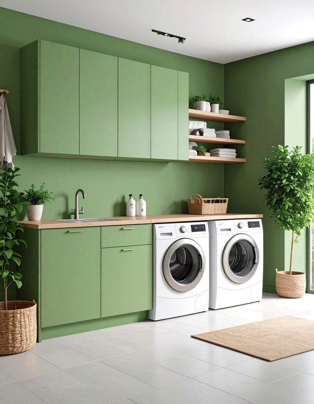 Accent Wall in Trendy Hue - 20 Stackable Laundry Room Ideas