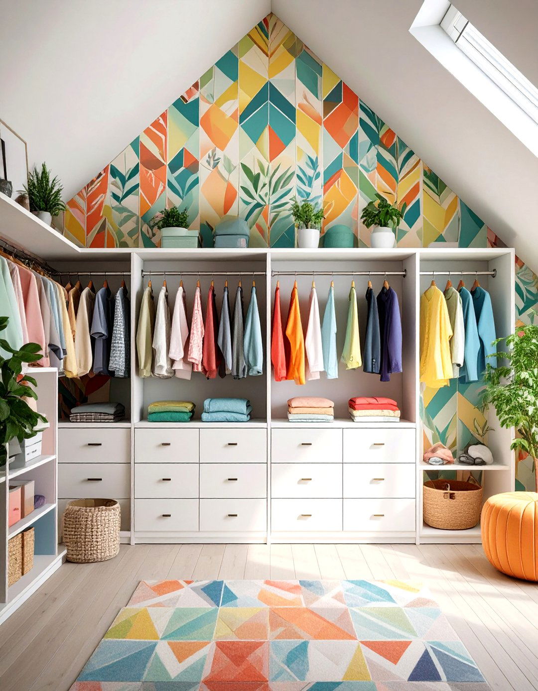 Accent Wallpaper and Paint Treatments - 20 Sloped Ceiling Closet Ideas