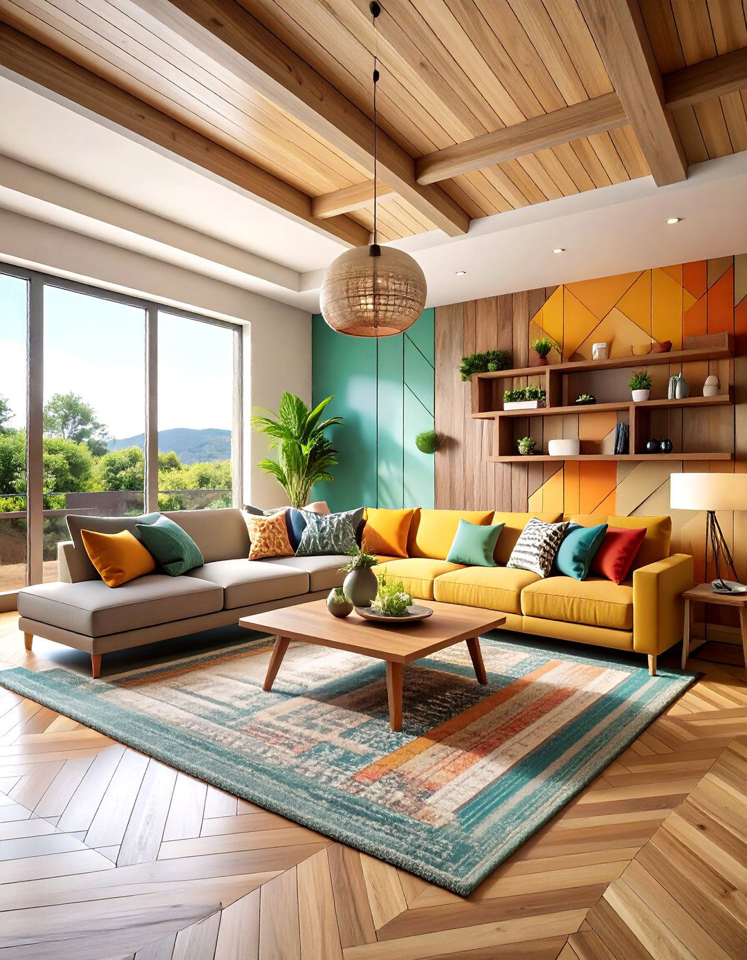 Accent Walls with Architectural Details - 20 Sunken Living Room Ideas