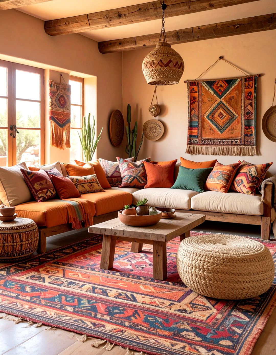 Accent with Tribal Patterned Throw Pillows - 20 Southwestern Living Room Ideas