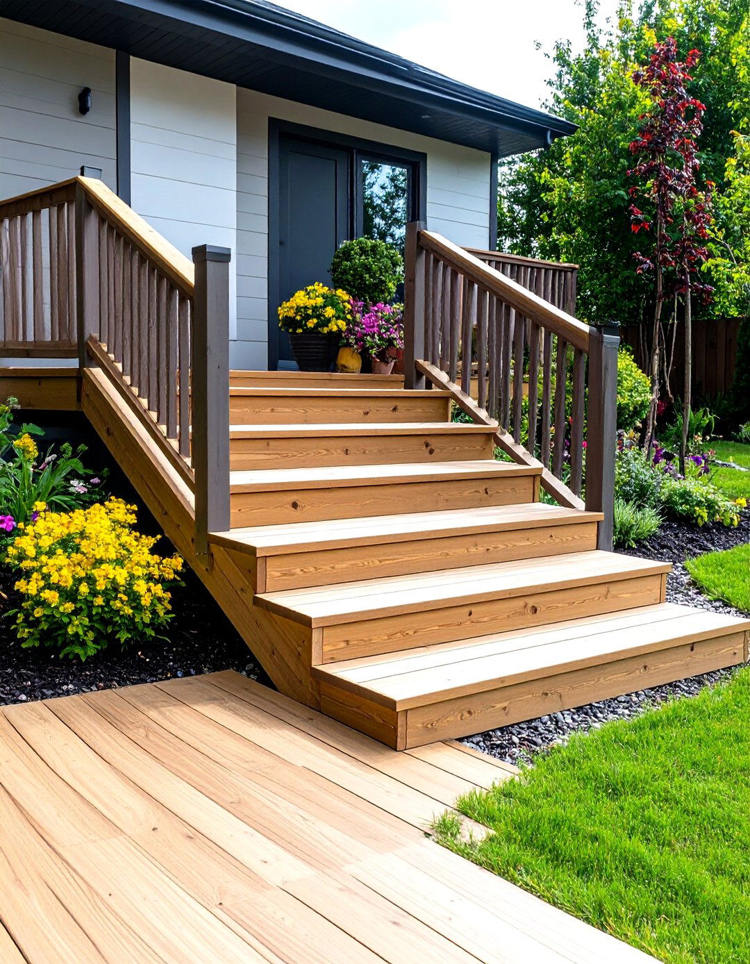 Accessible Deck Steps with Integrated Gentle Ramp - 20 Deck Steps Ideas