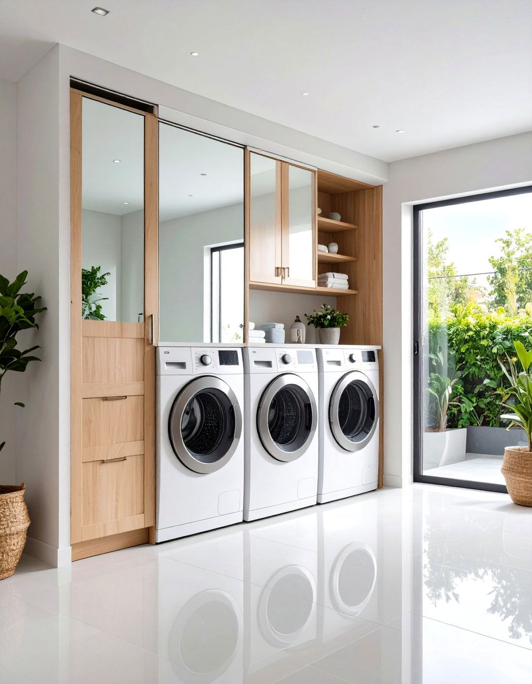 Accordion Style Bifold Laundry Room Door with Mirror Panels - 20 Laundry Room Door Ideas