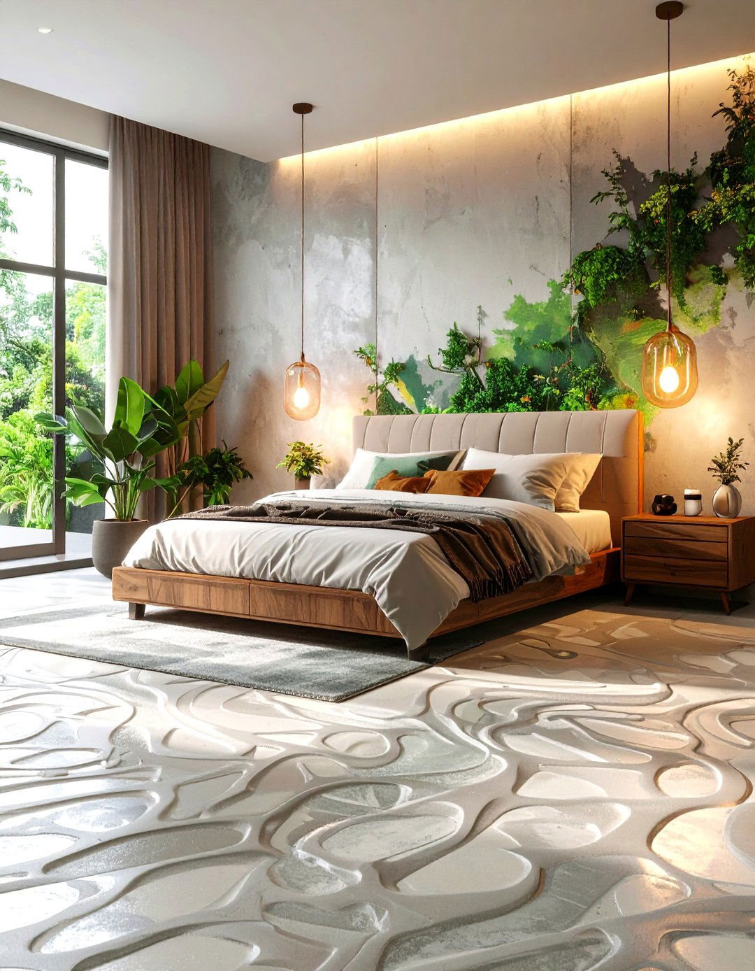 Acid Etched Concrete Floor Bedroom with Artistic Flair - 20 Concrete Floor Bedroom Ideas