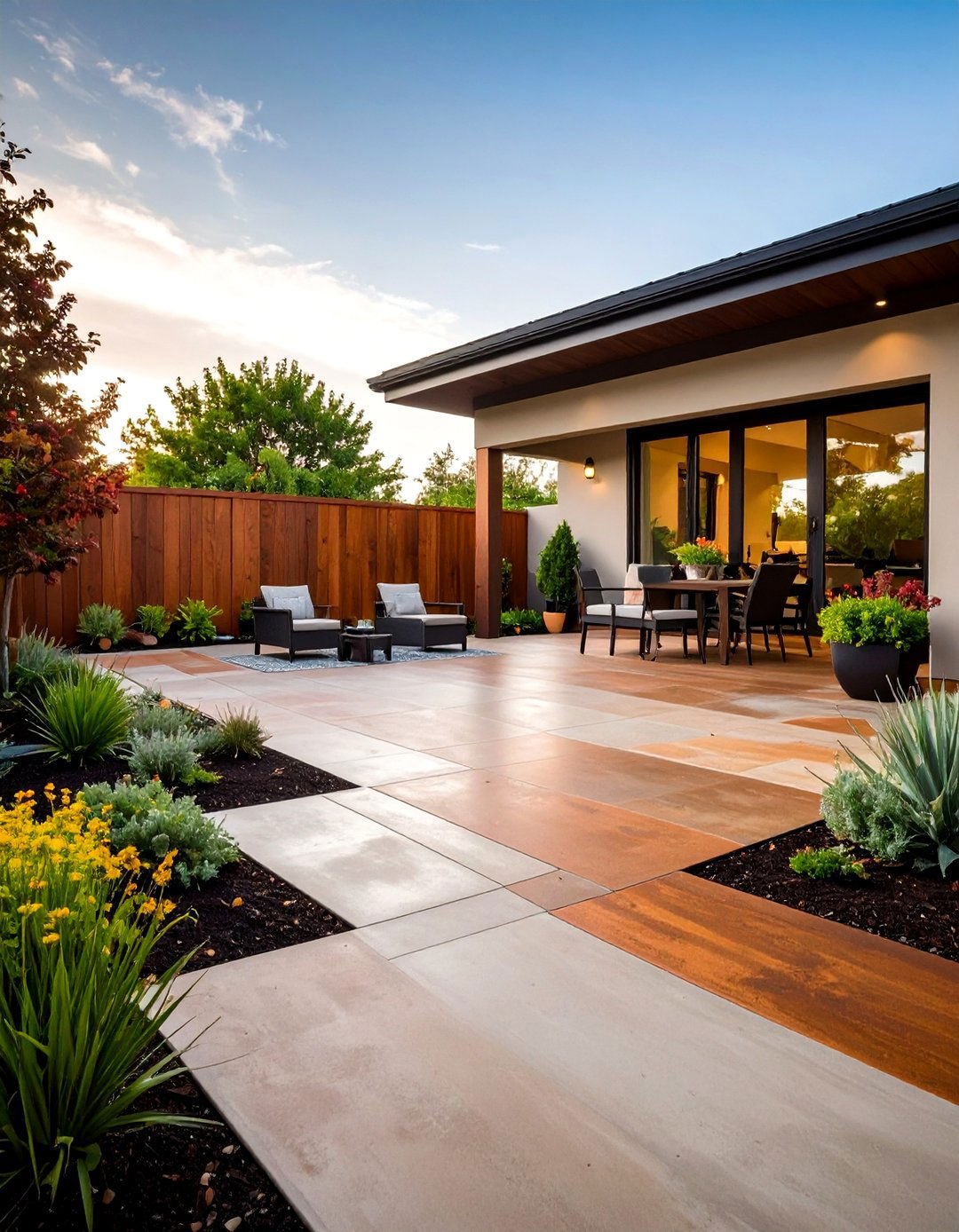 Acid Stained Concrete Deck with Earthy Tones - 20 Concrete Deck Ideas