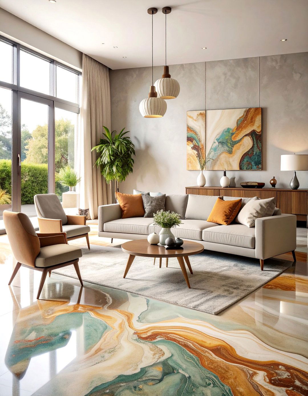 Acid Stained Concrete Floors with Variegated Patterns - 20 Concrete Floor Ideas