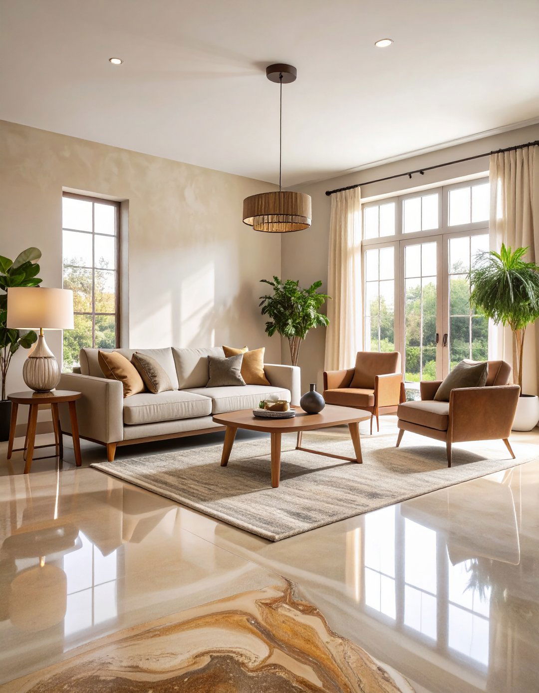 Acid Stained Concrete Floors with Variegated Patterns - 20 Concrete Floor Design Ideas