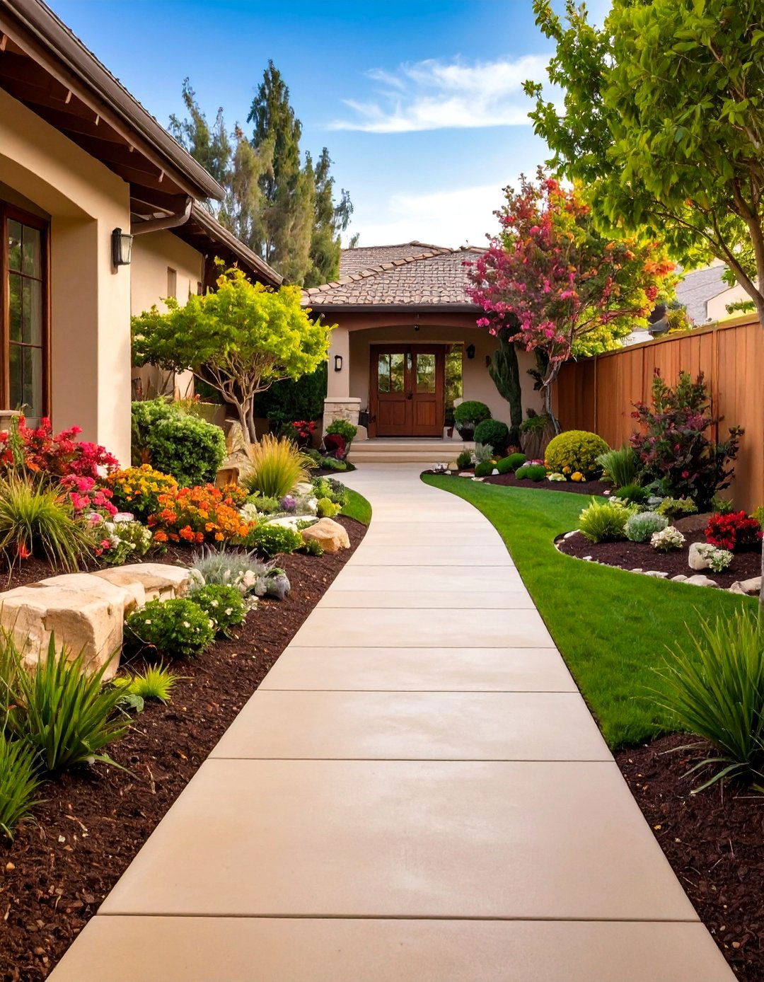 Acid Stained Concrete Walkway with Earth Tones - 20 Concrete Walkway Ideas