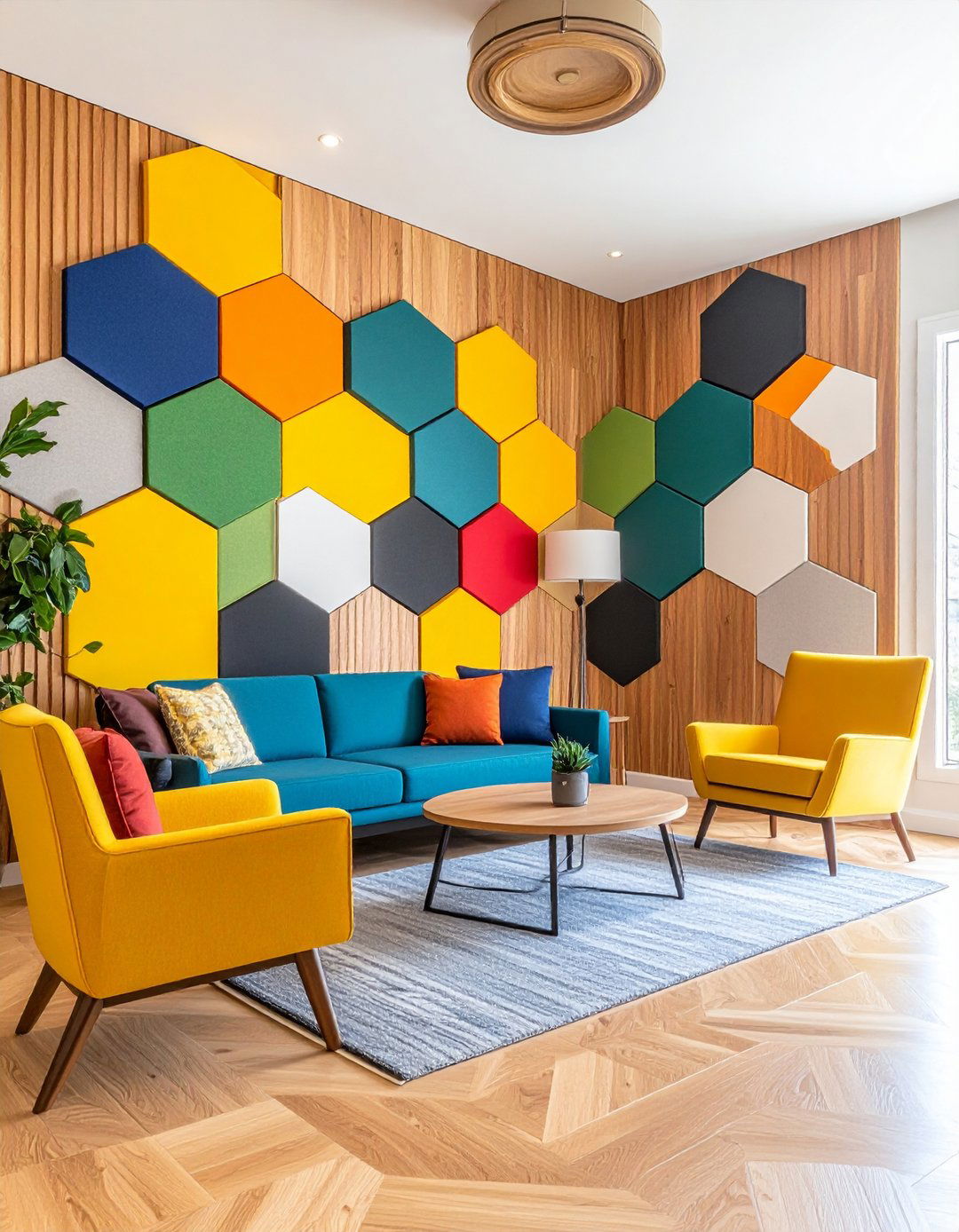 Acoustic Slat Hex Pattern Accent Wall - 20 Geometric Accent Wall Ideas