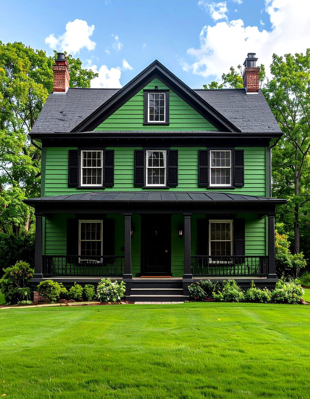 Adapting the Palette to Classic Architecture - 20 Forest Green House With Black Trim