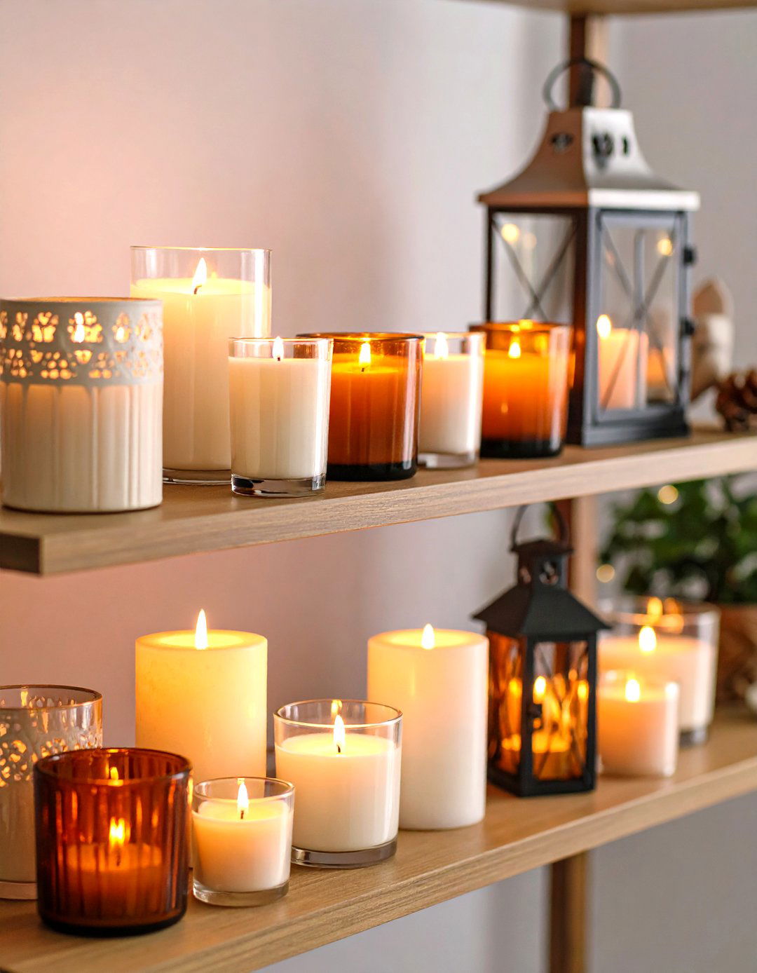 Add Candles and Lanterns for Ambiance - 20 Shelf Decor Ideas