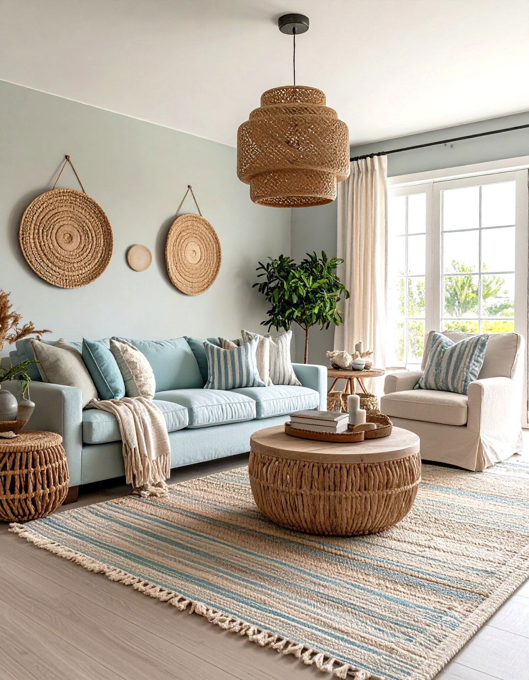 Add Coastal Pops Without Going Nautical - 20 Greige Living Room Ideas