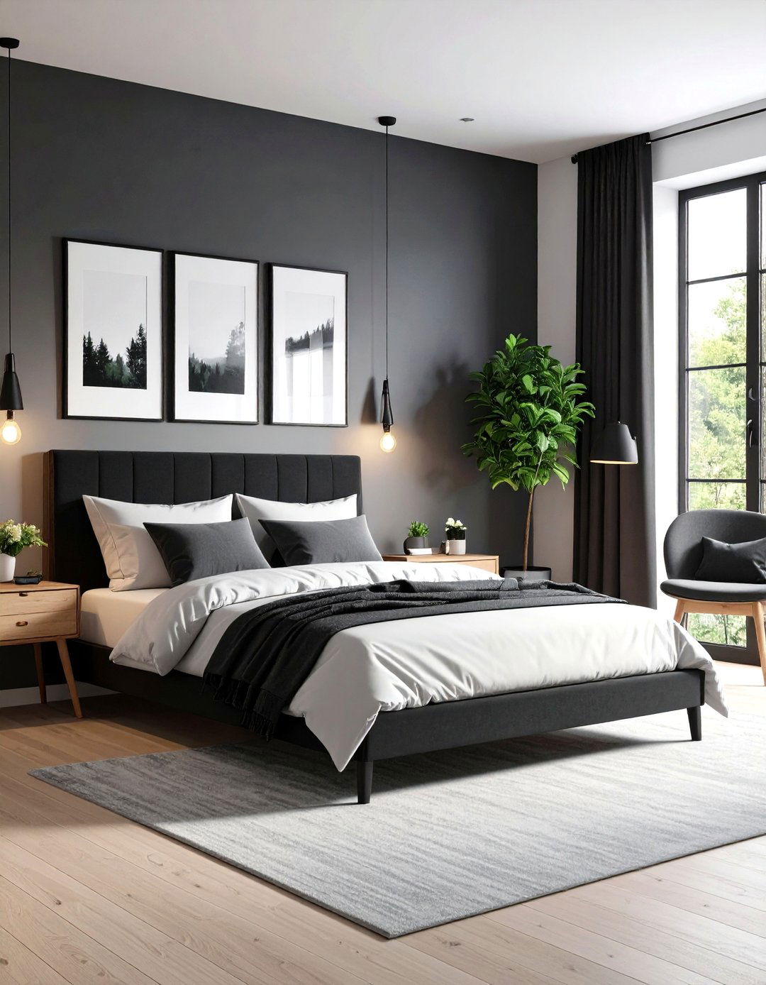 Add Contrast with Black Accents - 20 Scandinavian Bedroom Ideas