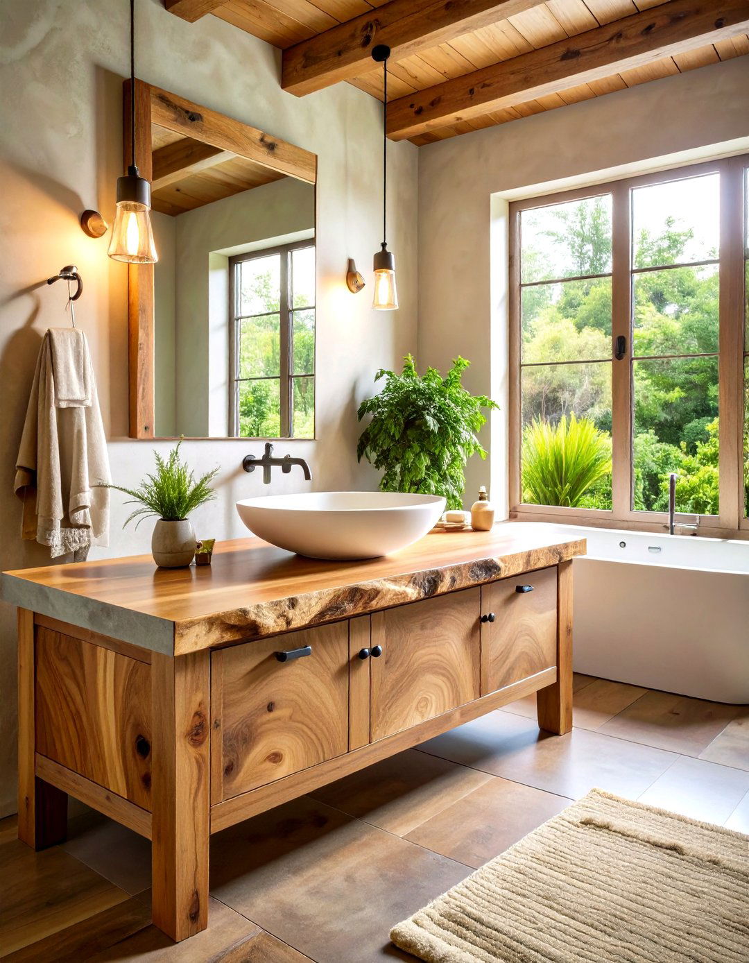 Add Live Edge Wood Countertops for Earthy Bathroom Warmth - 20 Eclectic Bathroom Ideas