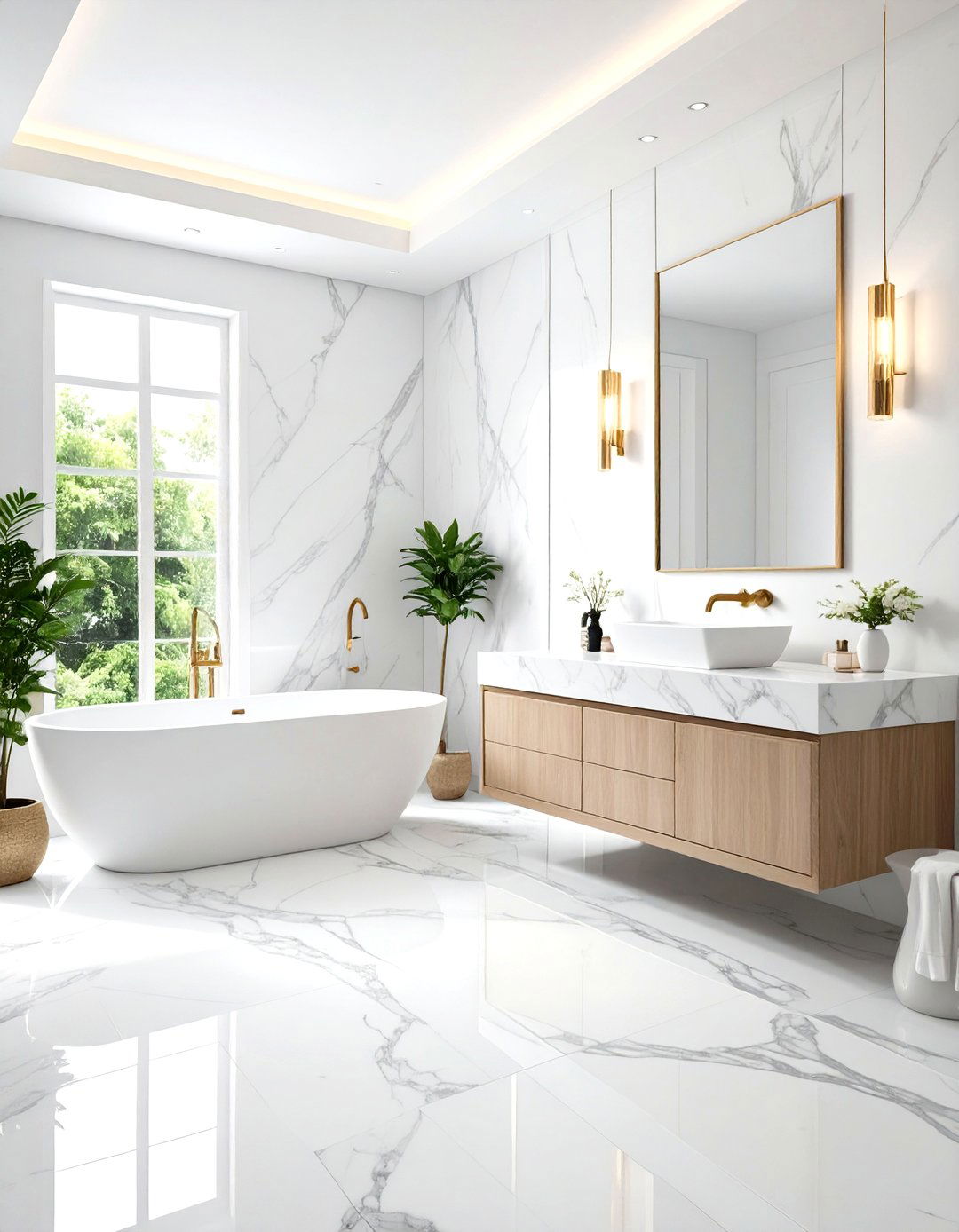 Add Marble Elements - 20 Small White Bathroom Ideas