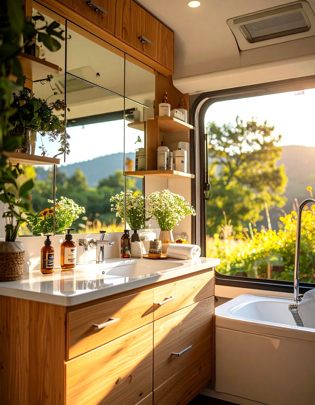 Add Mirrored Medicine Cabinets for Storage and Light Reflection - 20 Small Rv Bathroom Ideas