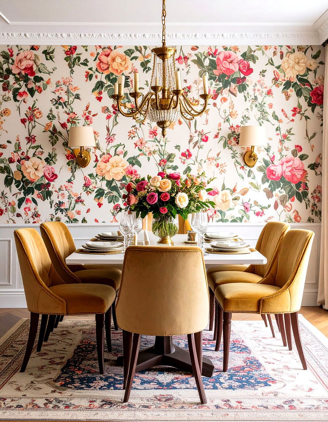 Add Psychedelic or Floral Wallpaper - 20 Vintage Dining Room Ideas