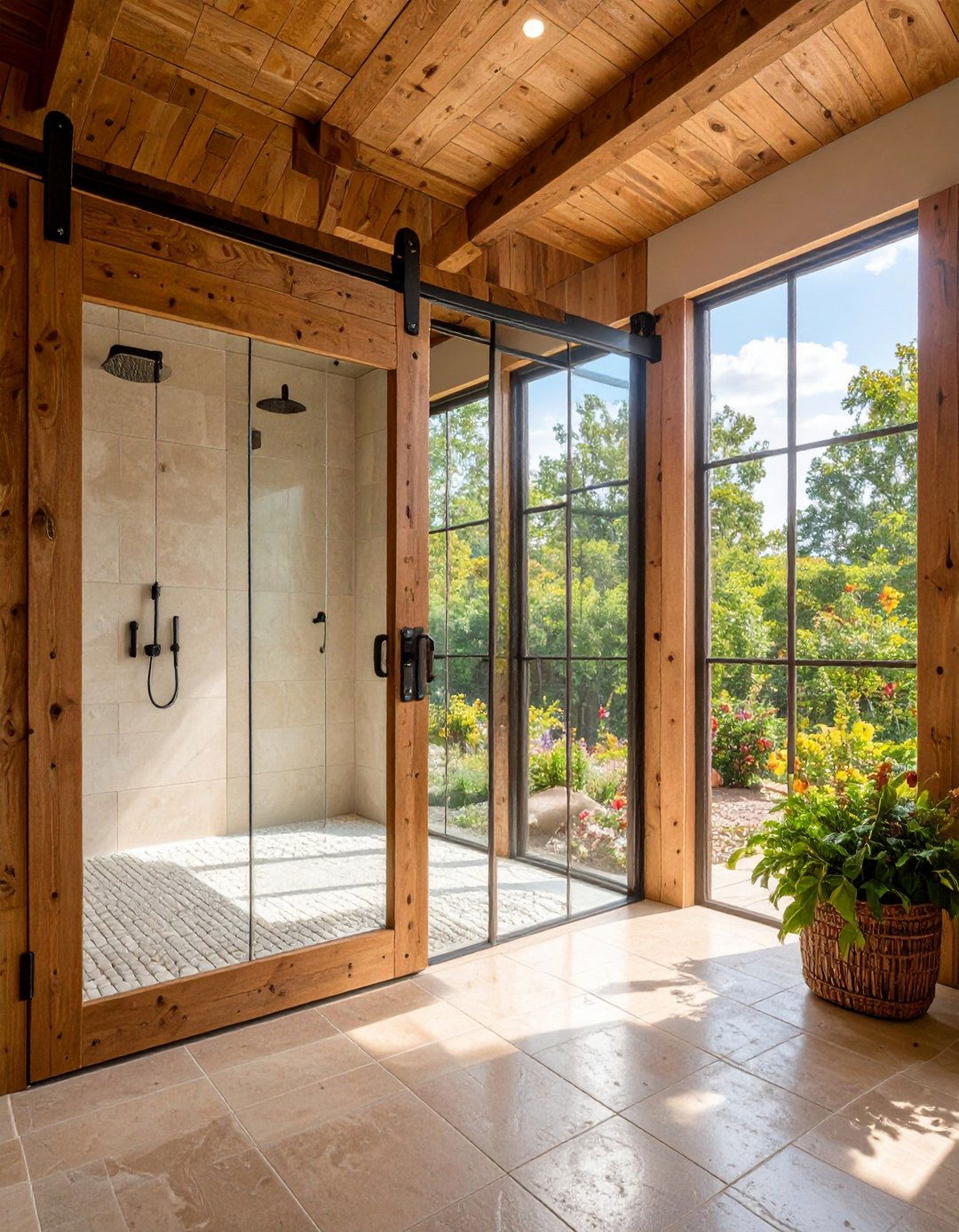Add a Barn Door for Rustic Charm - 20 Rustic Walk-in Shower Ideas