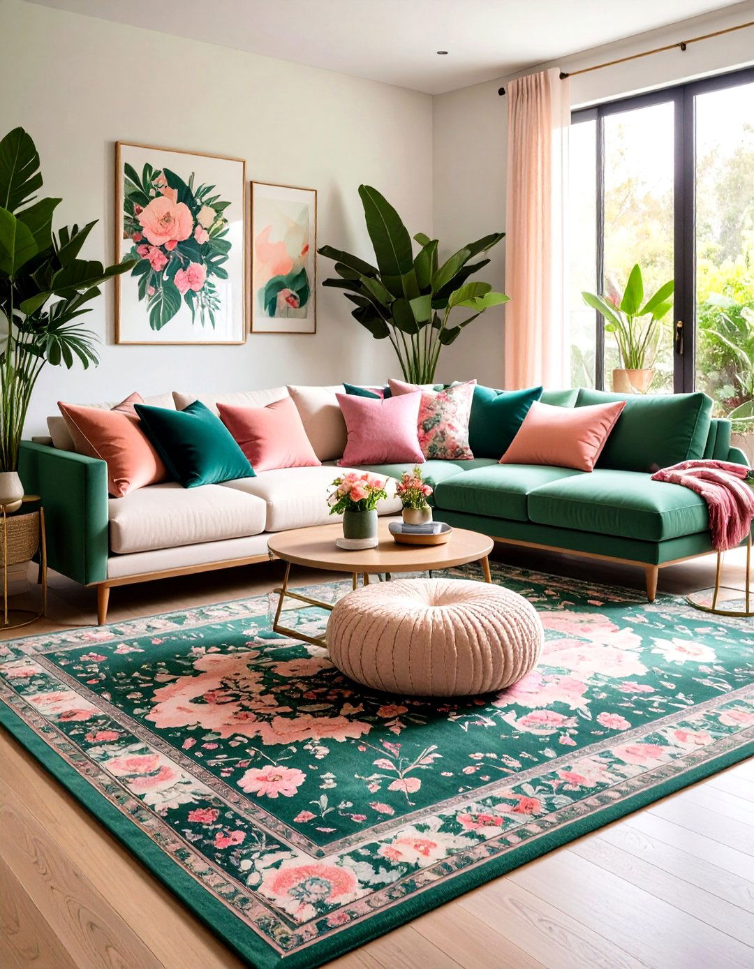 Add a Blush Contrast for Contemporary Flair - 20 Forest Green Living Room Ideas