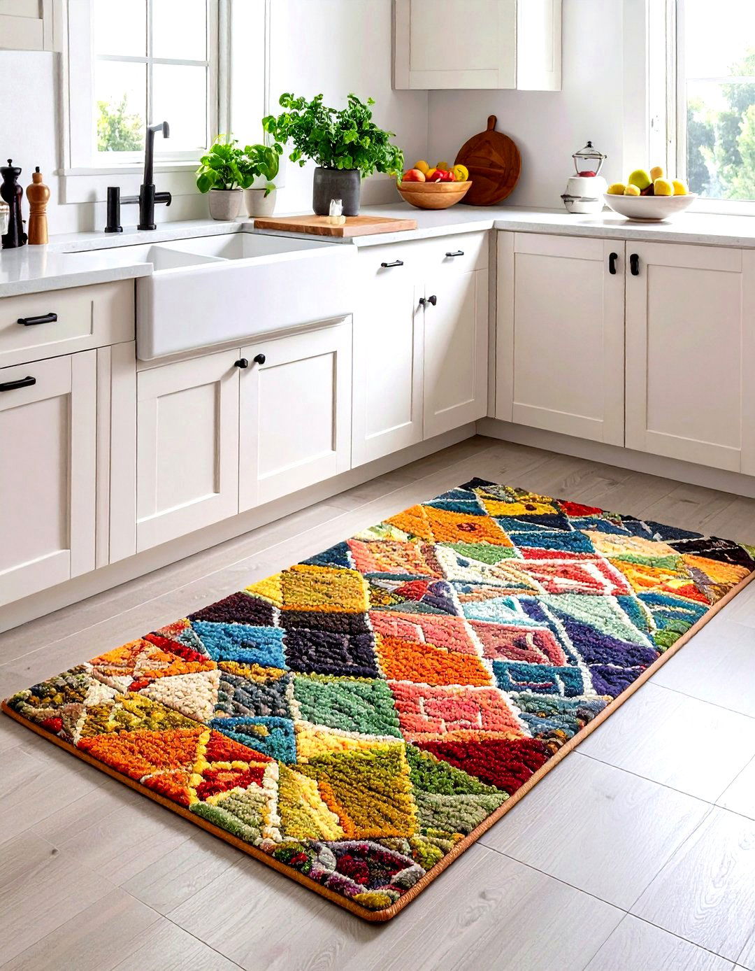 Add a Colorful Budget Friendly Kitchen Rug - 20 Small Kitchen Ideas on a Budget