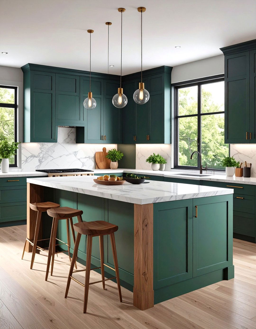 Add a Contrasting Island for Visual Punch - 20 Dark Wood Kitchen Cabinets