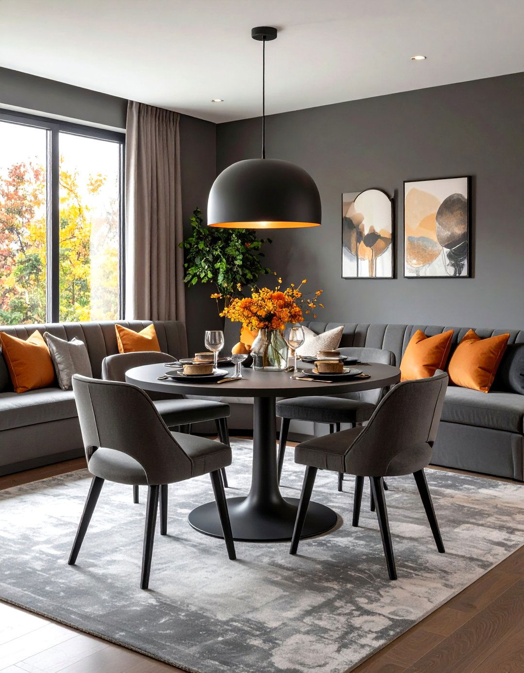 Add a Cozy Banquette to a Gray Dining Room - 20 Gray Dining Room Ideas