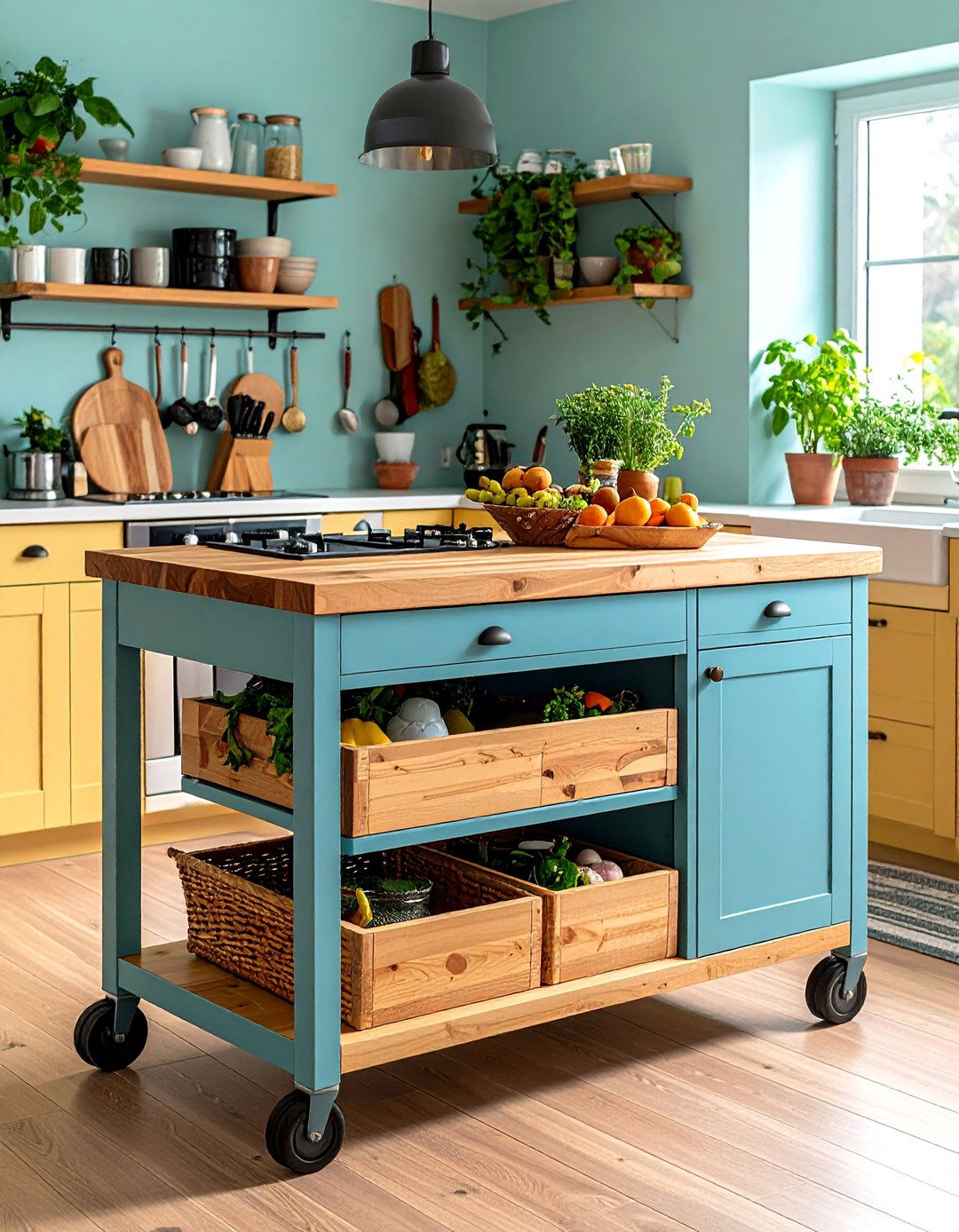 Add a Multi Functional Rolling Kitchen Cart - 20 Small Kitchen Ideas on a Budget