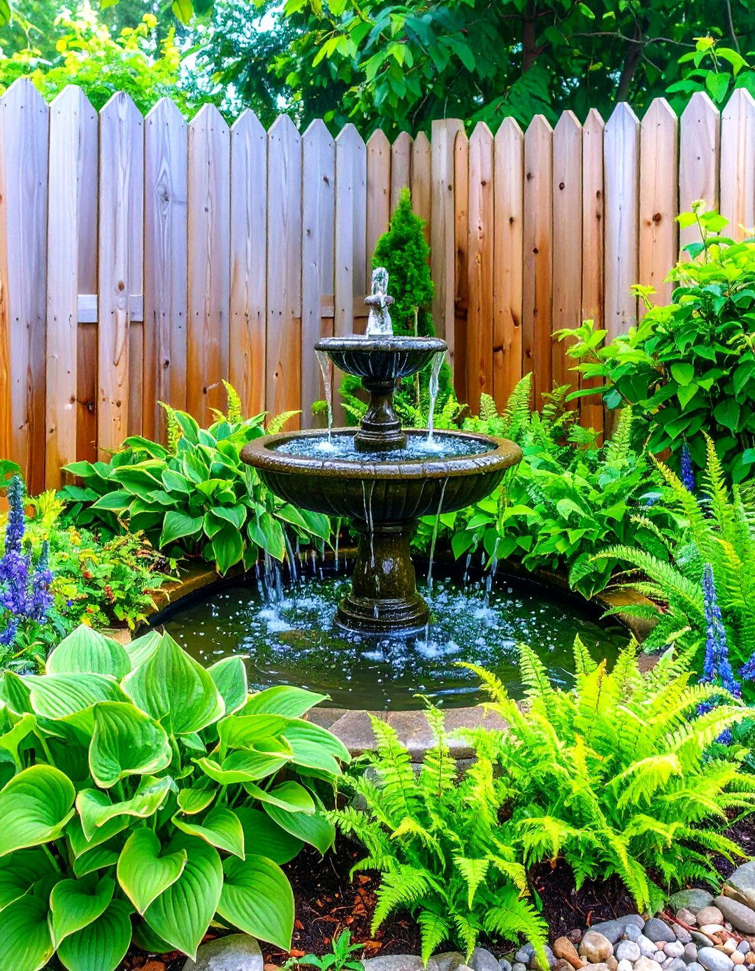 Add a Water Feature for a Focal Point - 20 Simple Fence Line Landscaping Ideas