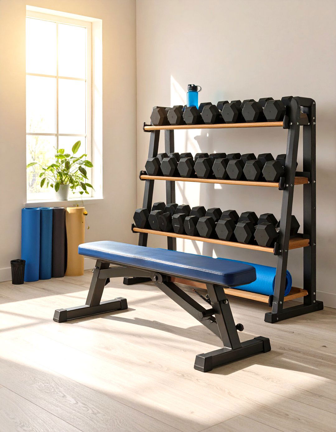 Adjustable Dumbbell Station for a Compact Home Gym - 20 Home Gym Ideas