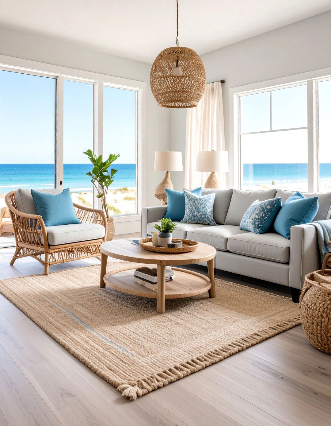 Adopt a Coastal Inspired Palette Around Your Grey Couch - 20 Grey Couch Living Room Ideas