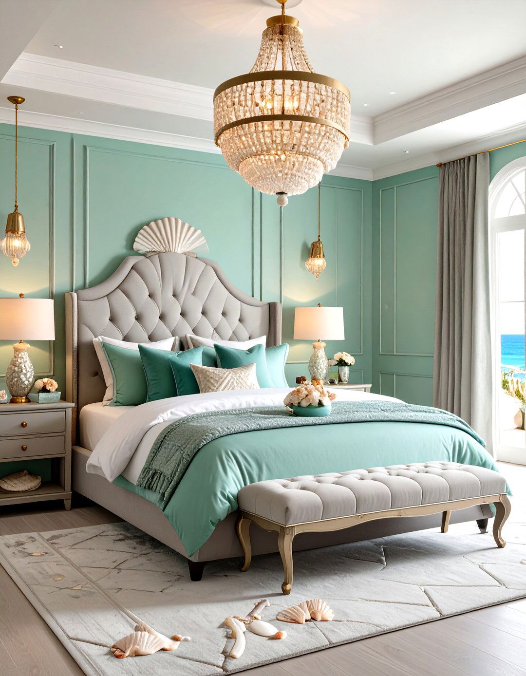 Adult Mermaid Bedroom with Sophisticated Shell Motifs - 20 Mermaid Bedroom Ideas