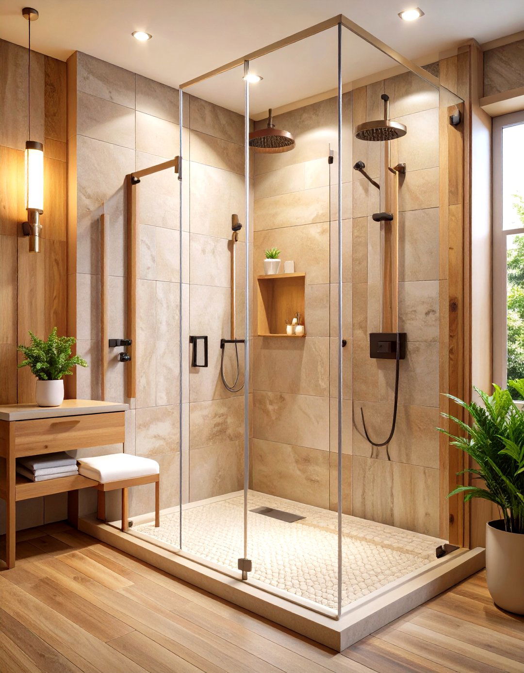 Aging Friendly Double Shower with Grab Bars - 20 Double Shower Ideas