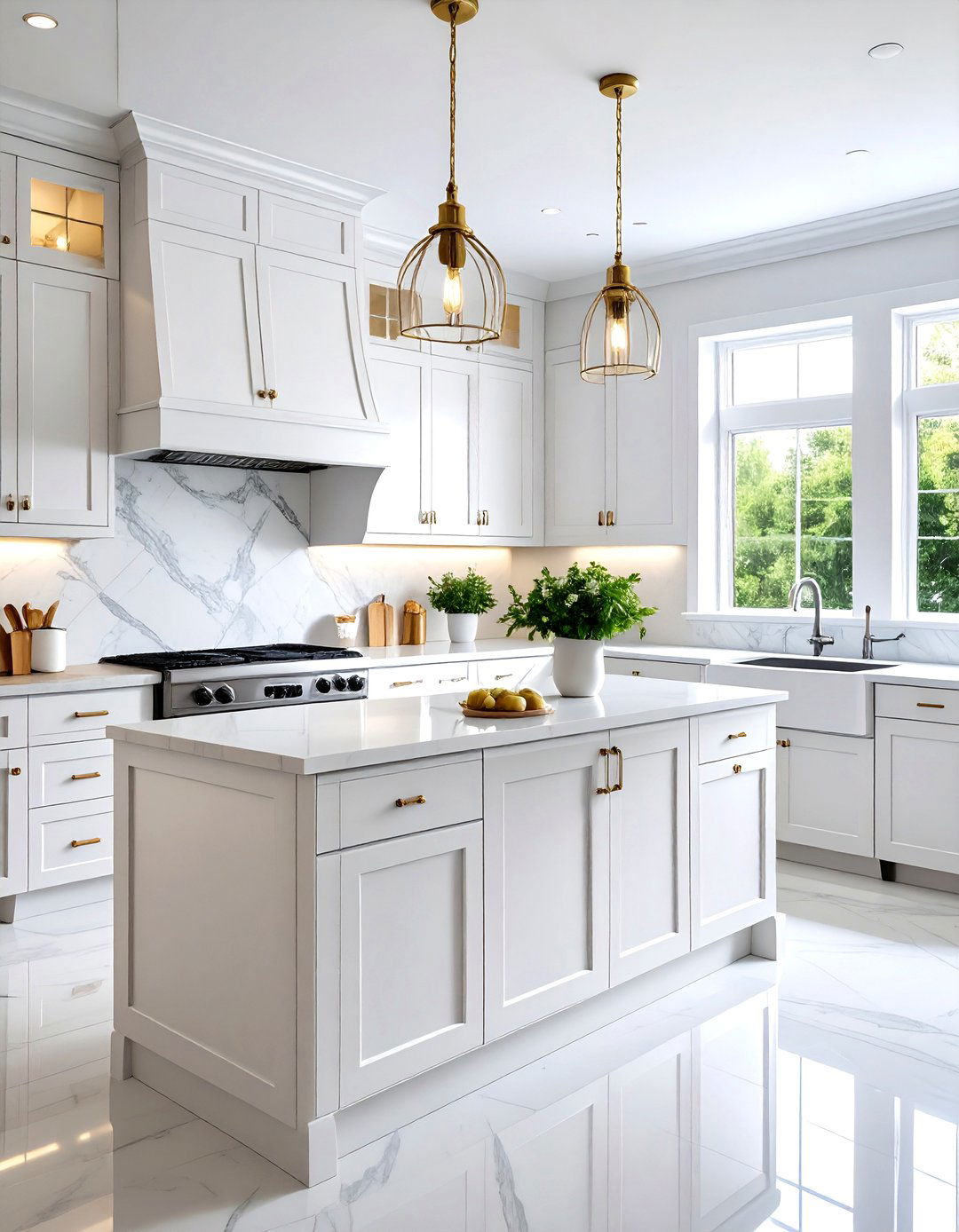 All White Monochromatic Kitchen with Stainless Steel Appliances - 20 White Kitchen with Stainless Steel Appliances Ideas