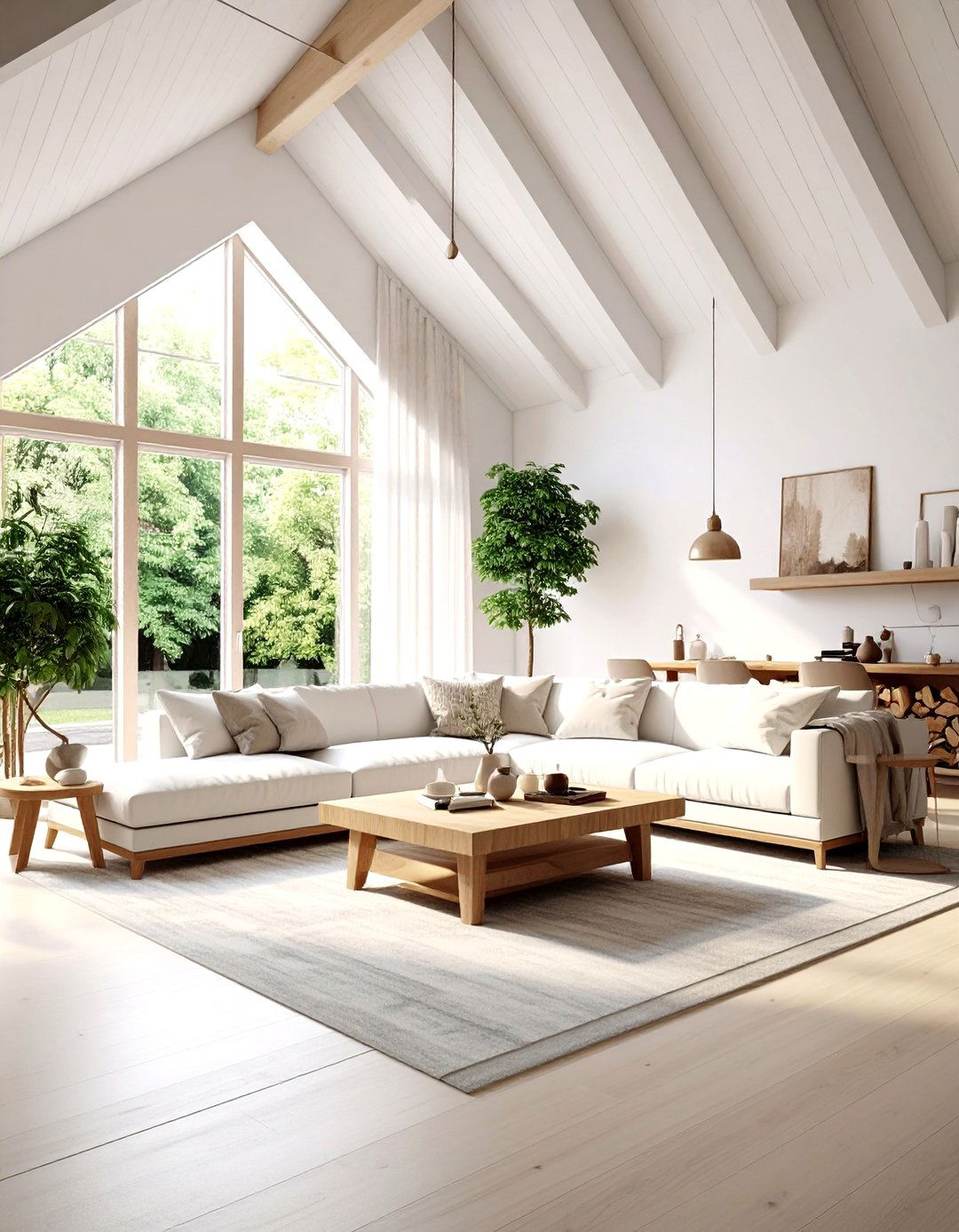 All White Monochromatic Open Concept Vaulted Ceiling Living Room - 20 Open Concept Vaulted Ceiling Living Room Ideas
