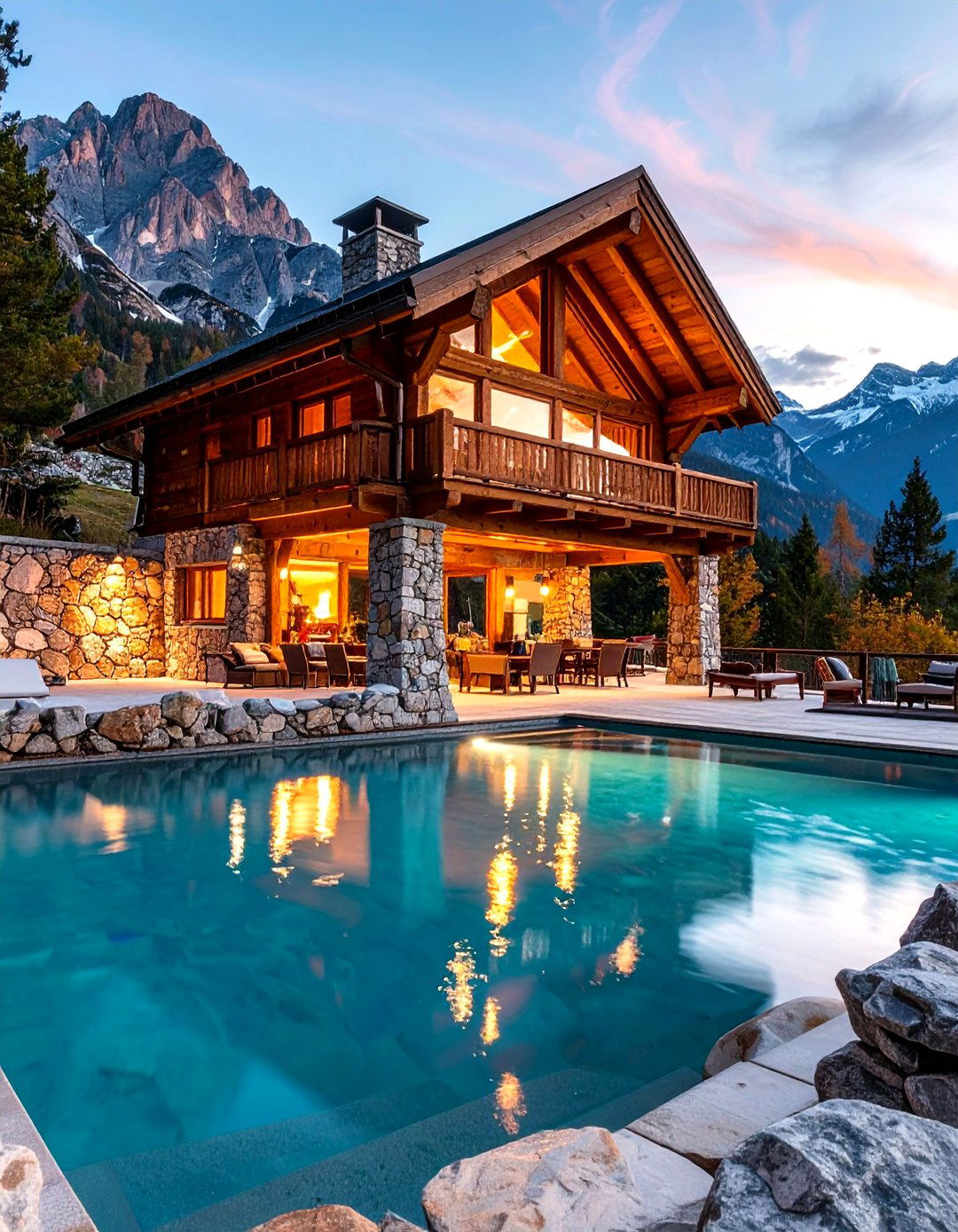 Alpine Chalet Pool Gazebo with Stone Foundation - 20 Pool Gazebo Ideas