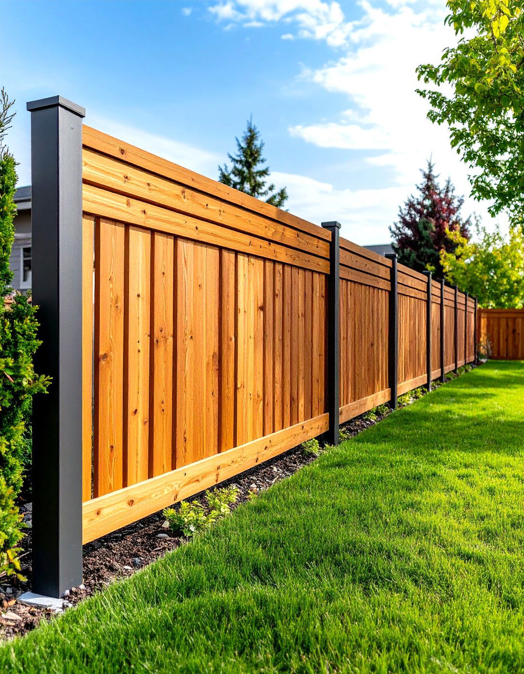 Aluminum Frame Cedar Slat Metal and Wood Fence - 20 Metal and Wood Fence