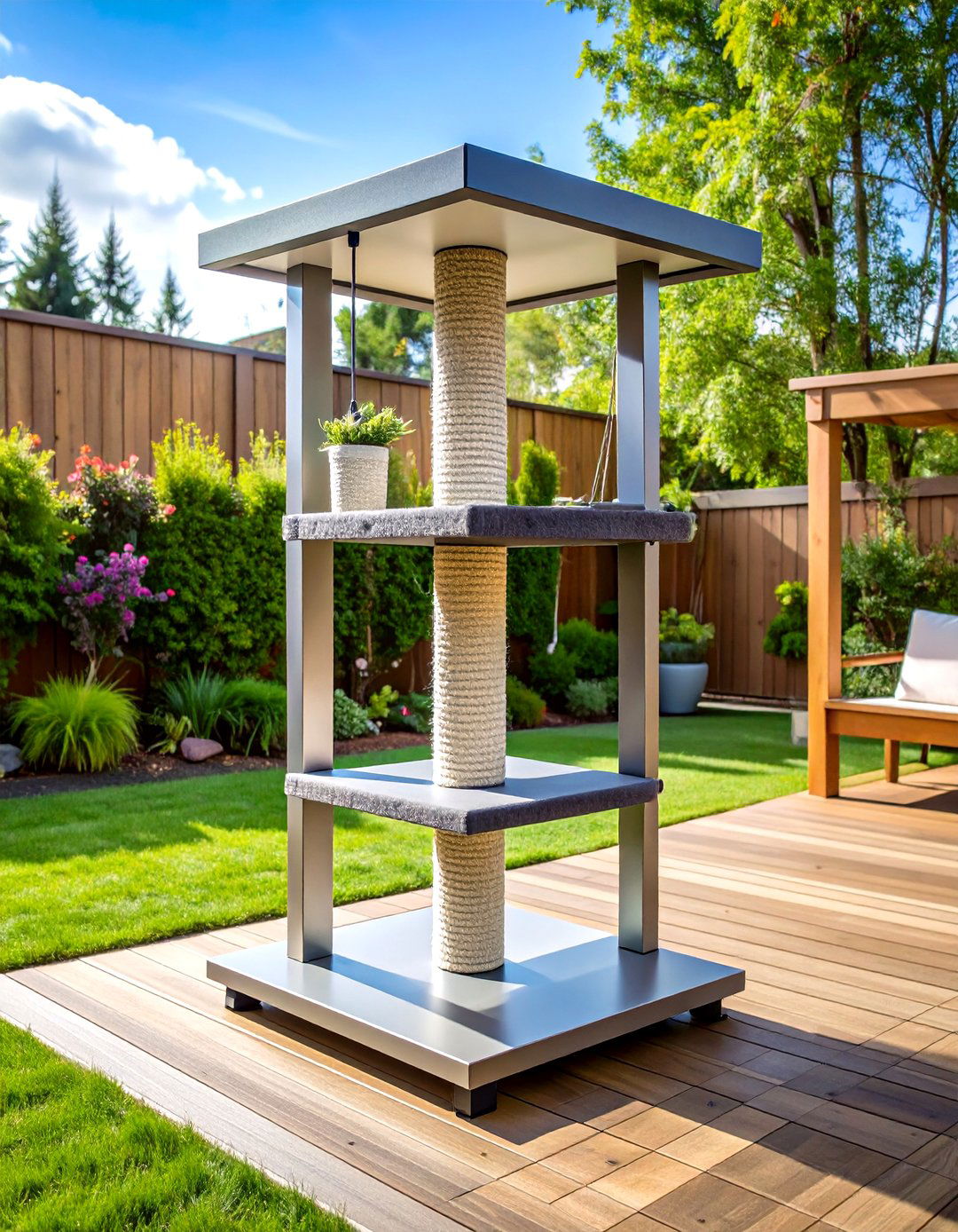 Aluminum Frame Outdoor Cat Tree with Weather Resistant Cushions - 20 Outdoor Cat Tree Ideas