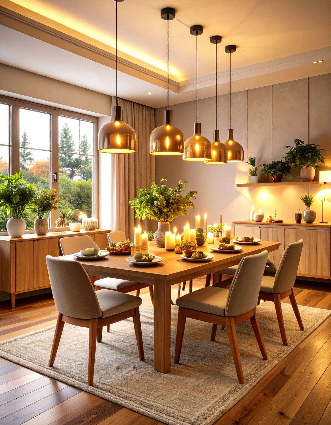 Ambient Layered Lighting Over the Dining Table - 20 Dining Table Decor Ideas