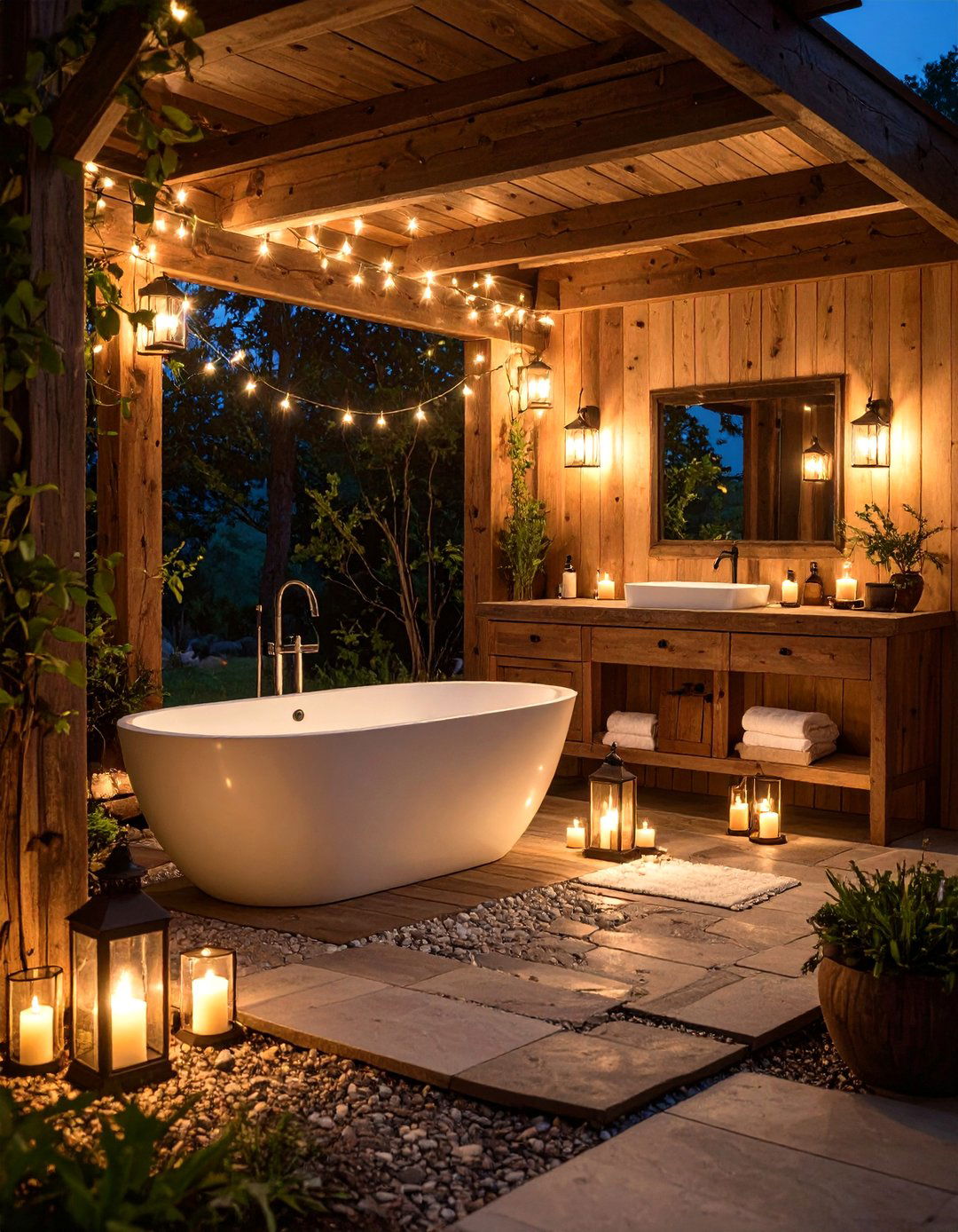 Ambient Lighting Design - 20 Rustic Outdoor Bathroom Ideas