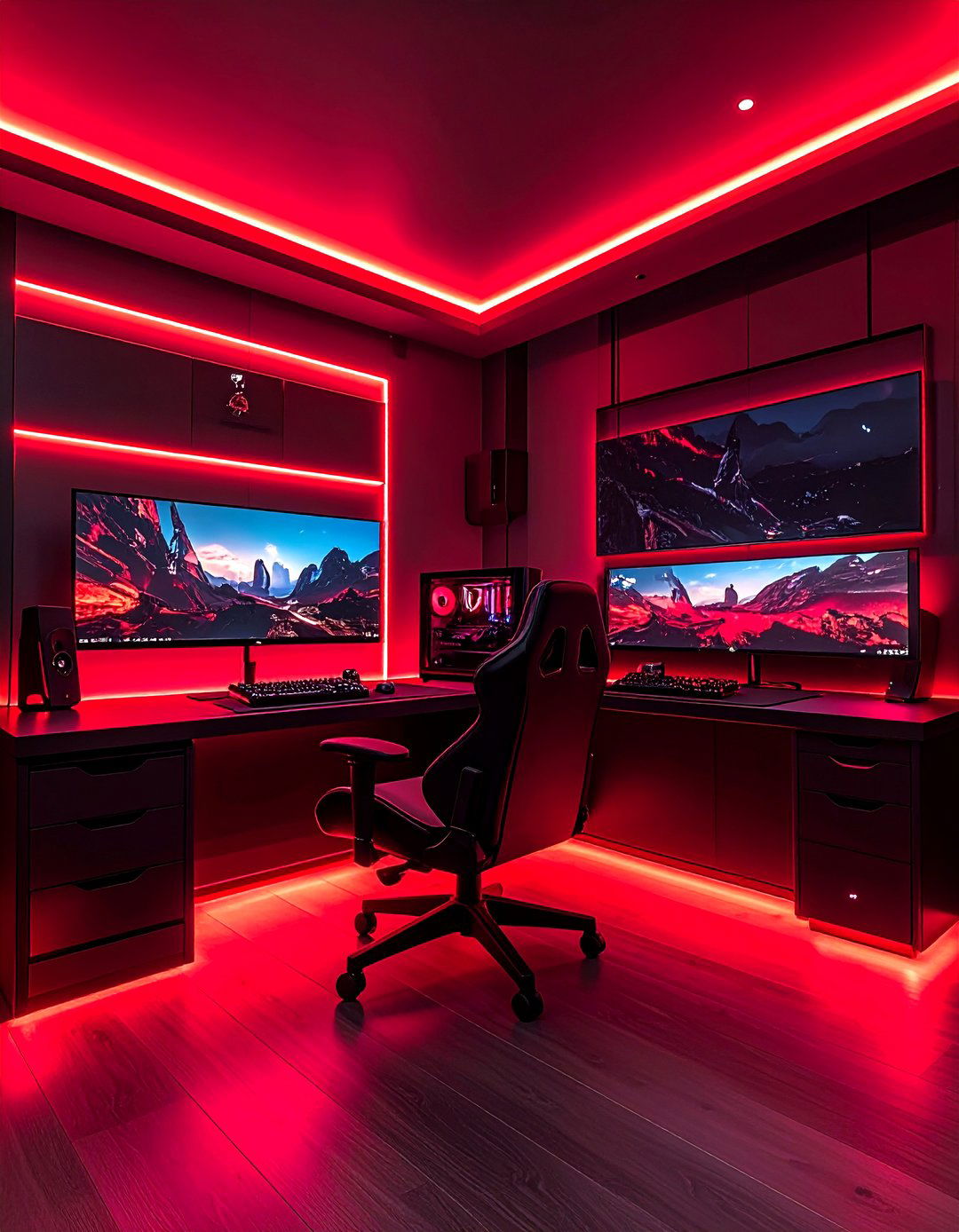 Ambient Red and Black Gaming Setup - 20 Red and Black Gaming Setup Ideas