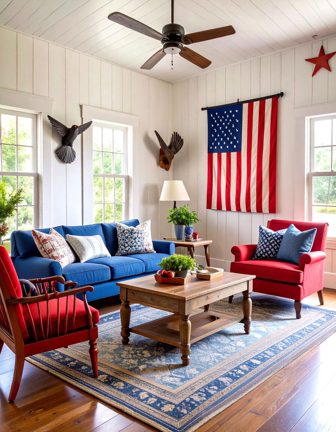 Americana Primitive Living Room with Patriotic Elements - 20 Primitive Living Room Ideas