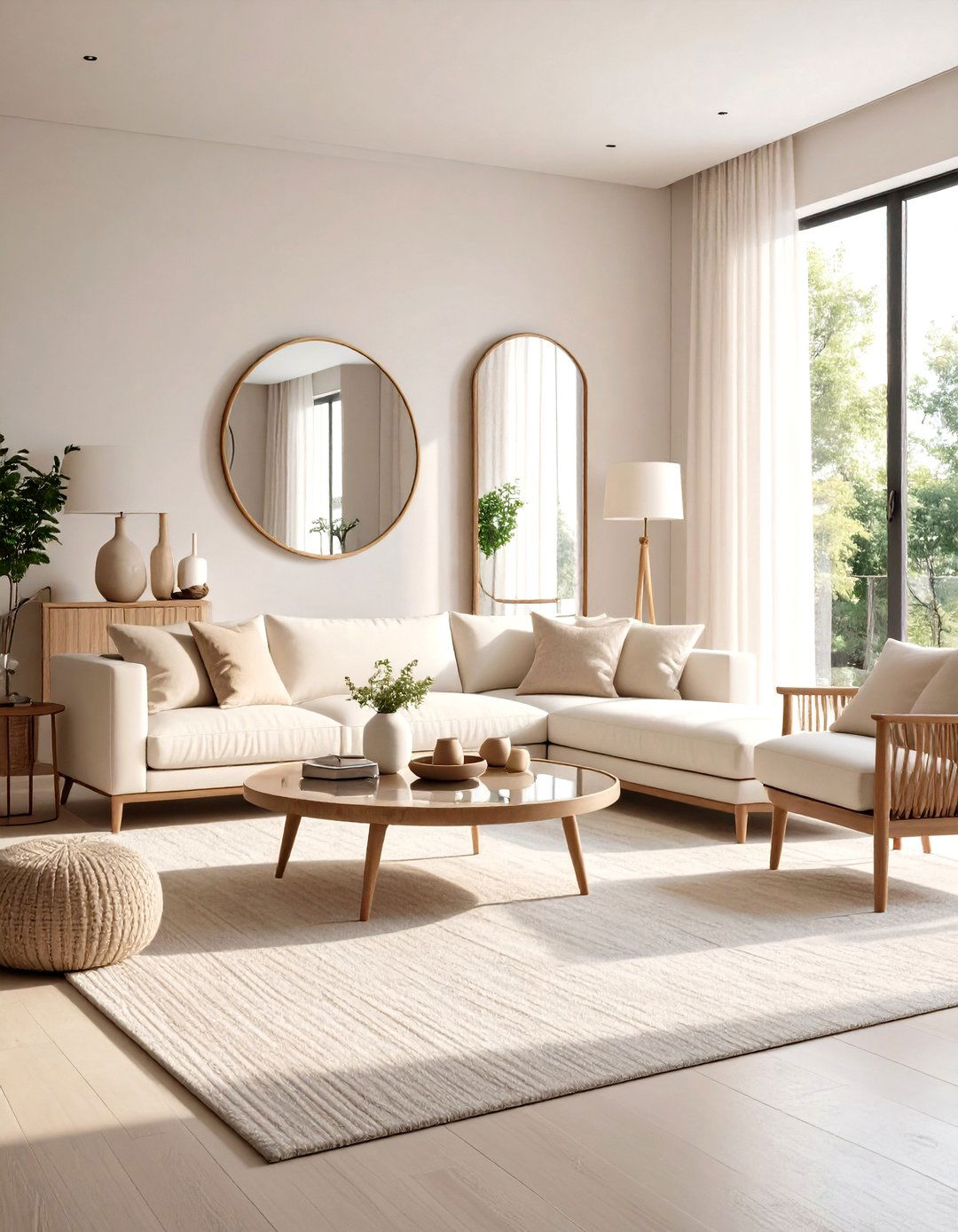 Amplify Daylight with Mirrors and Glass Accents - 20 Cream Living Room Ideas